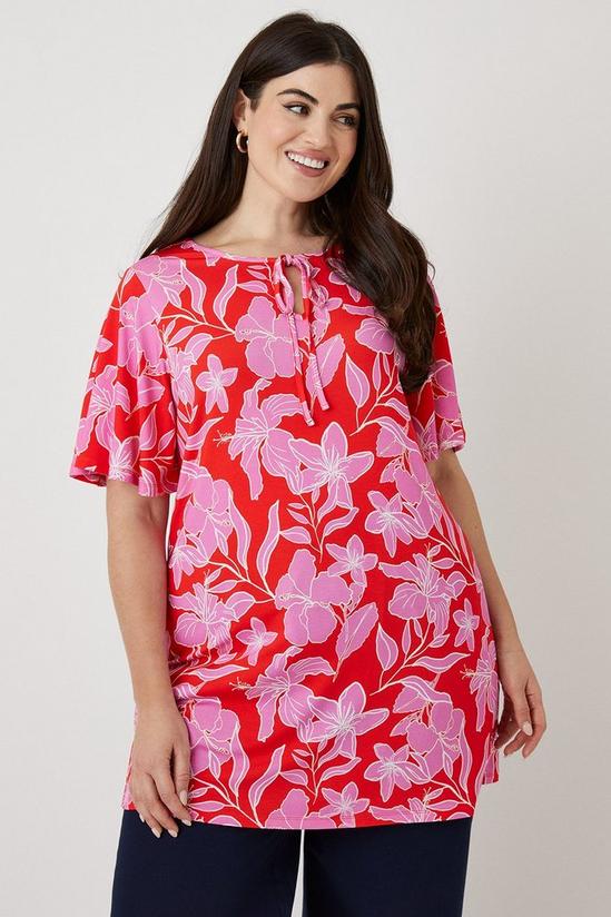 Wallis Curve Pink Floral Frill Sleeve Jersey Tunic 1