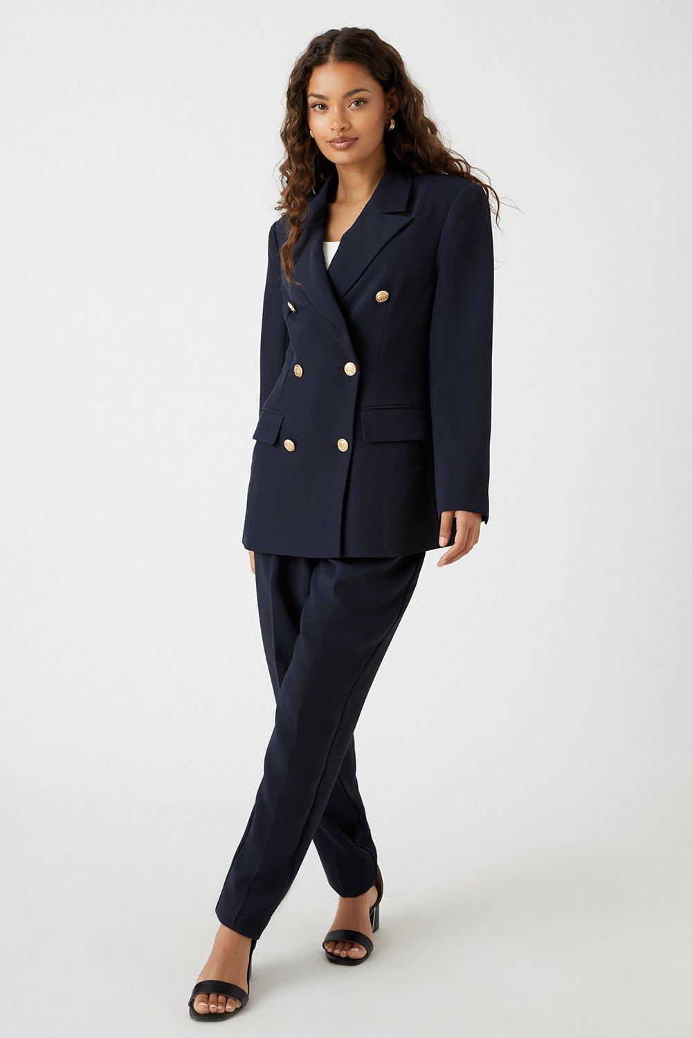 Womens Petite Navy Double Breasted Military Blazer