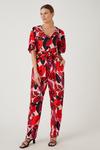 Wallis Red Floral Puff Sleeve Jumpsuit thumbnail 1