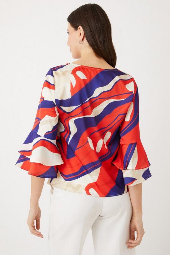 Wallis Red Abstract Satin Flute Sleeve Shell Top 3
