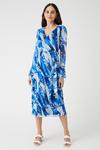 Wallis Blue Abstract Belted Wrap Midi Dress thumbnail 1