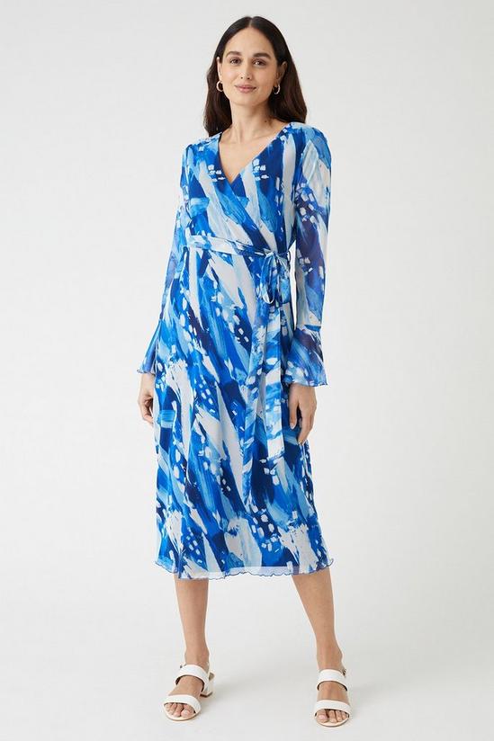 Wallis Blue Abstract Belted Wrap Midi Dress 1