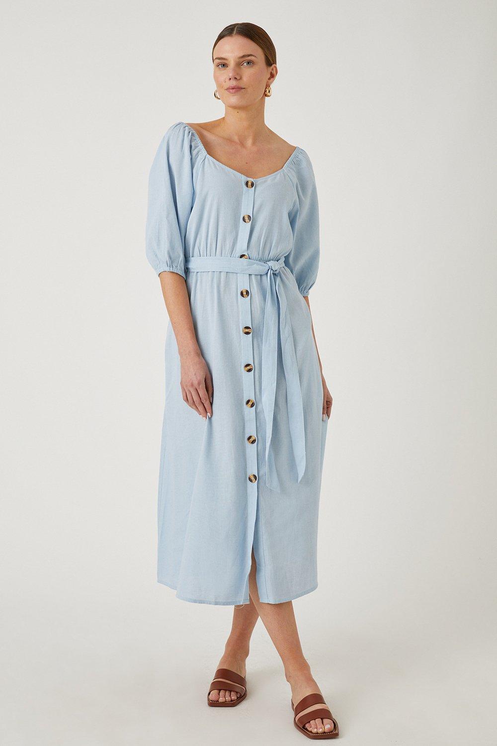 Dresses | Button Through Linen Look Dress | Wallis