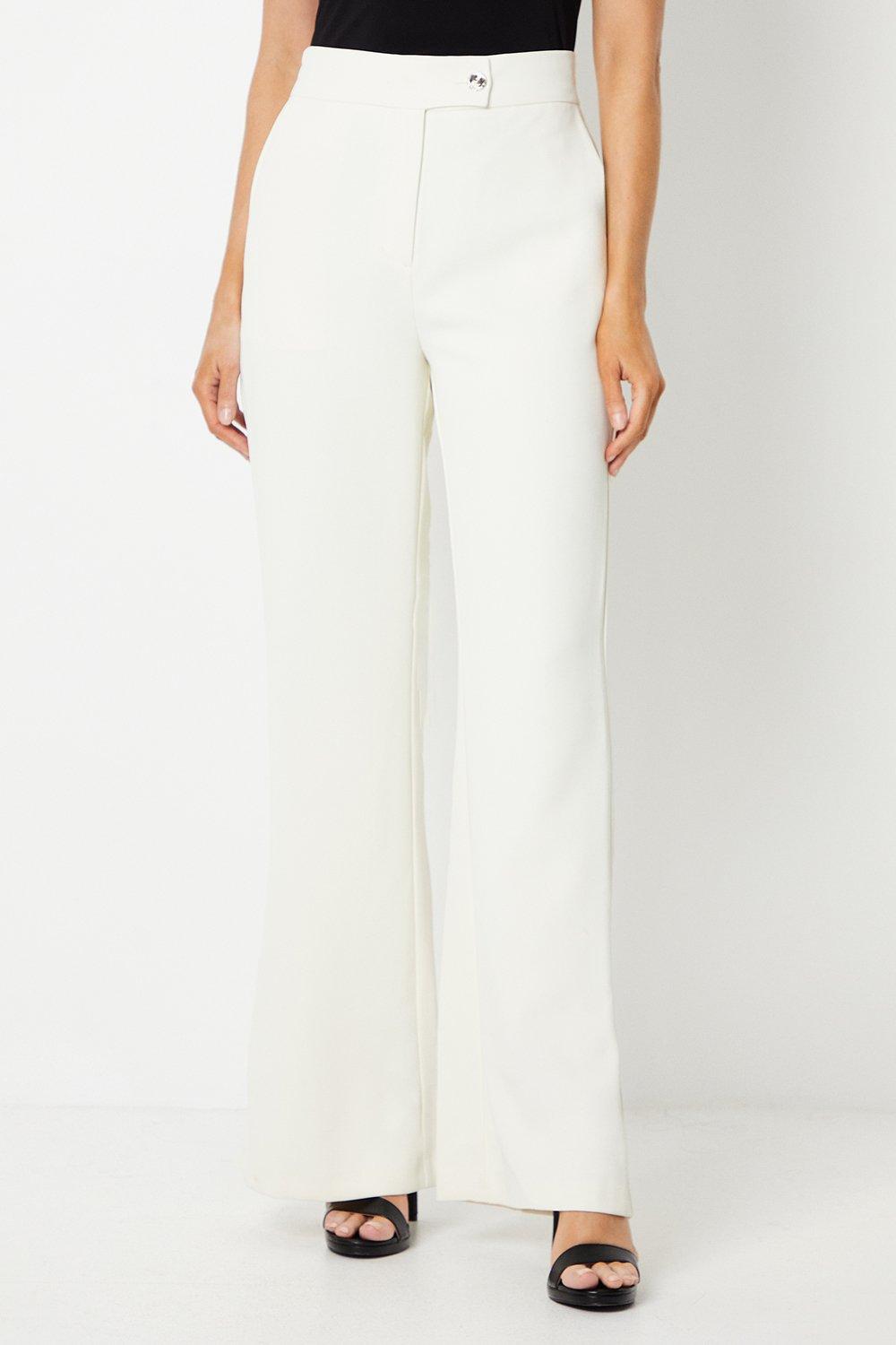 Womens Ivory Double Button Wide Leg Trousers