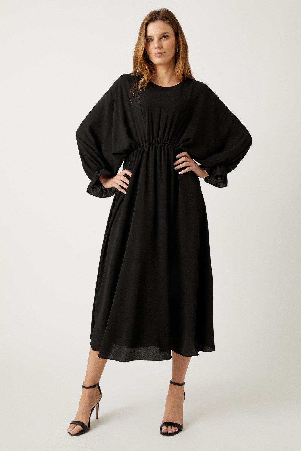 Womens Black Volume Sleeve Maxi Dress