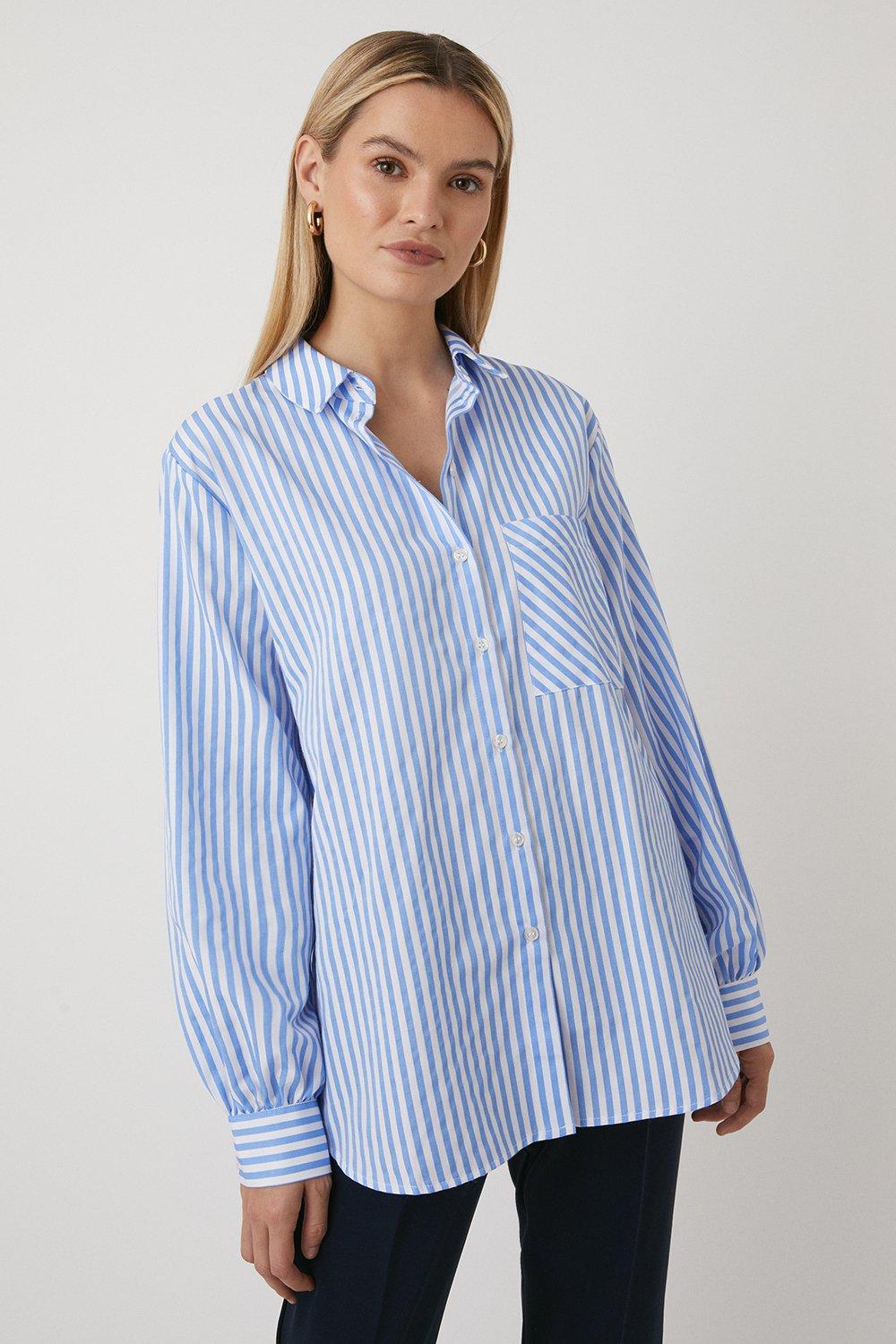 Tops | Blue Striped Pocket Shirt | Wallis