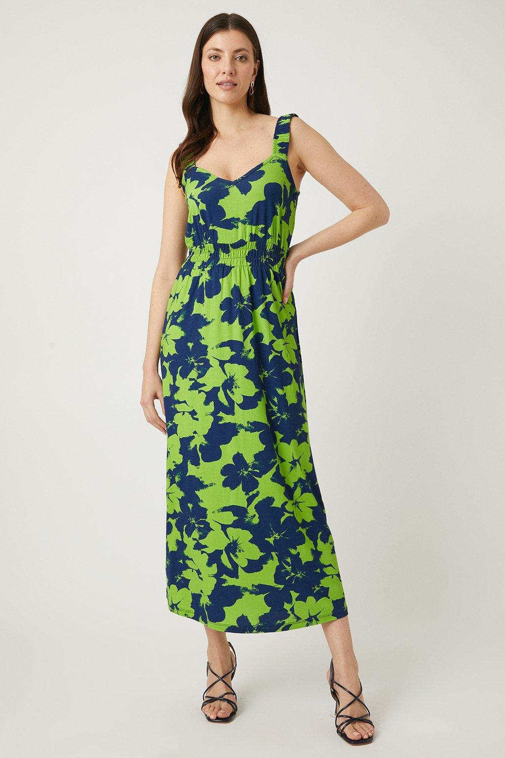 Womens Navy Floral Ruched Jersey Midi Dress