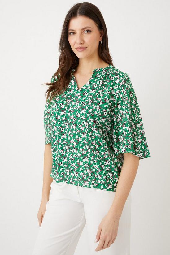 Wallis Green Ditsy Floral Flute Sleeve Top 1