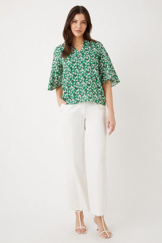 Wallis Green Ditsy Floral Flute Sleeve Top 2