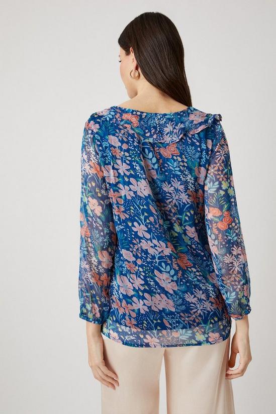 Wallis Blue Ditsy Floral Frill Front Blouson Sleeve Top 3