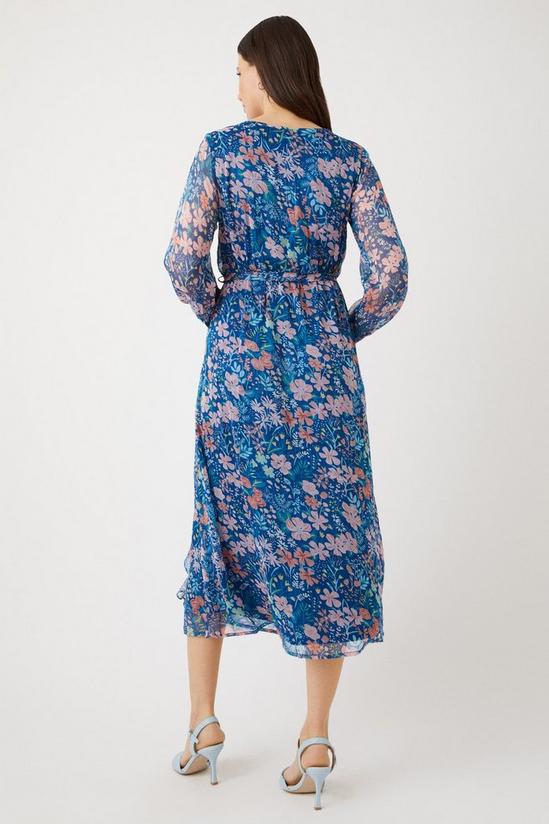 Wallis Blue Ditsy Floral Frill Wrap Front Midi Dress 3