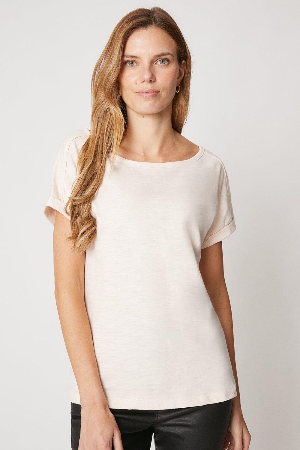 Womens Essential Cotton Slub Roll Sleeve T-shirt