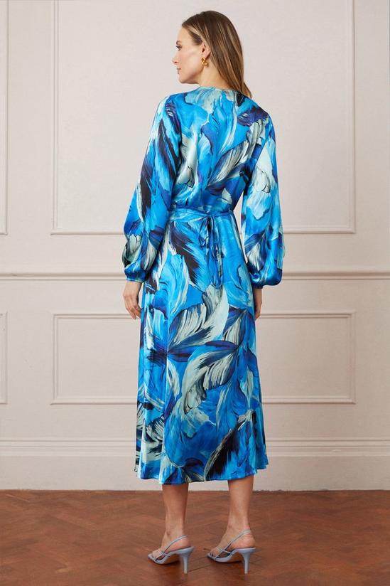 Wallis Tall Feather Print Satin Wrap Midi Dress 3