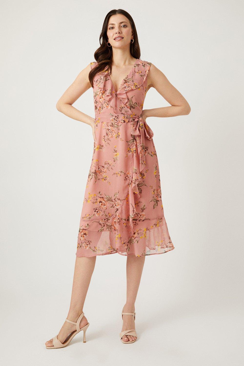 Blush floral wrap outlet dress