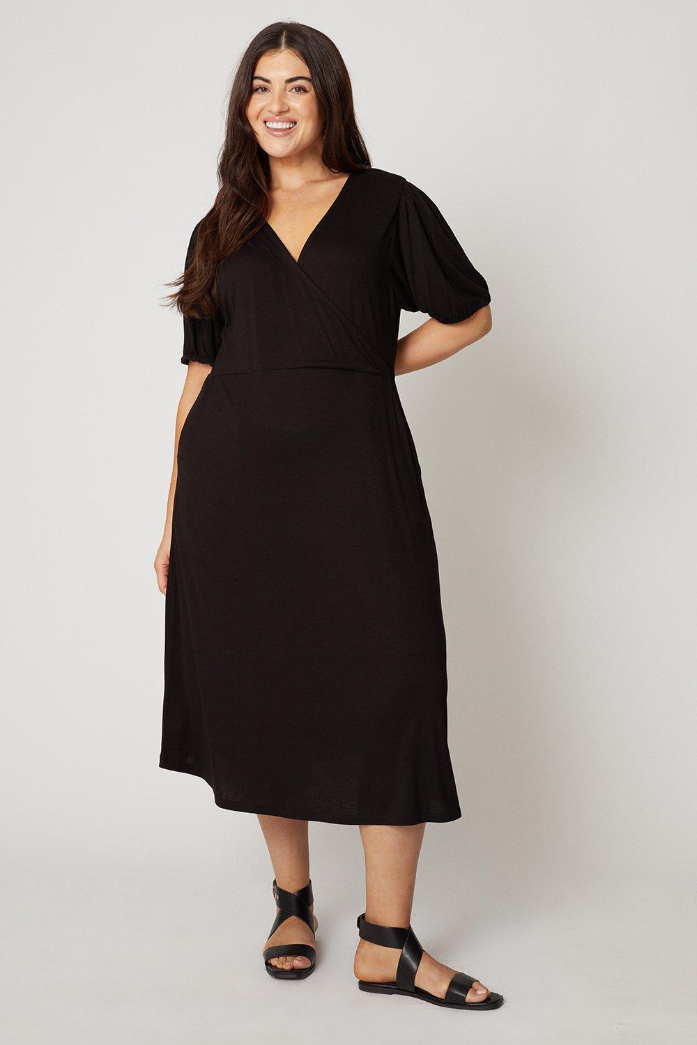 Womens Curve Black Wrap Jersey Dress