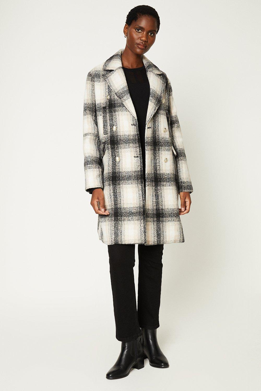 Womens Double Breasted Check Coat