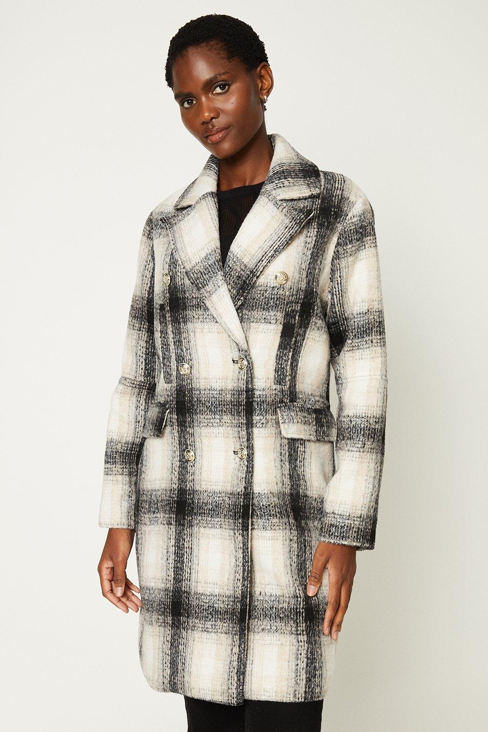 Double breasted deals checked coat