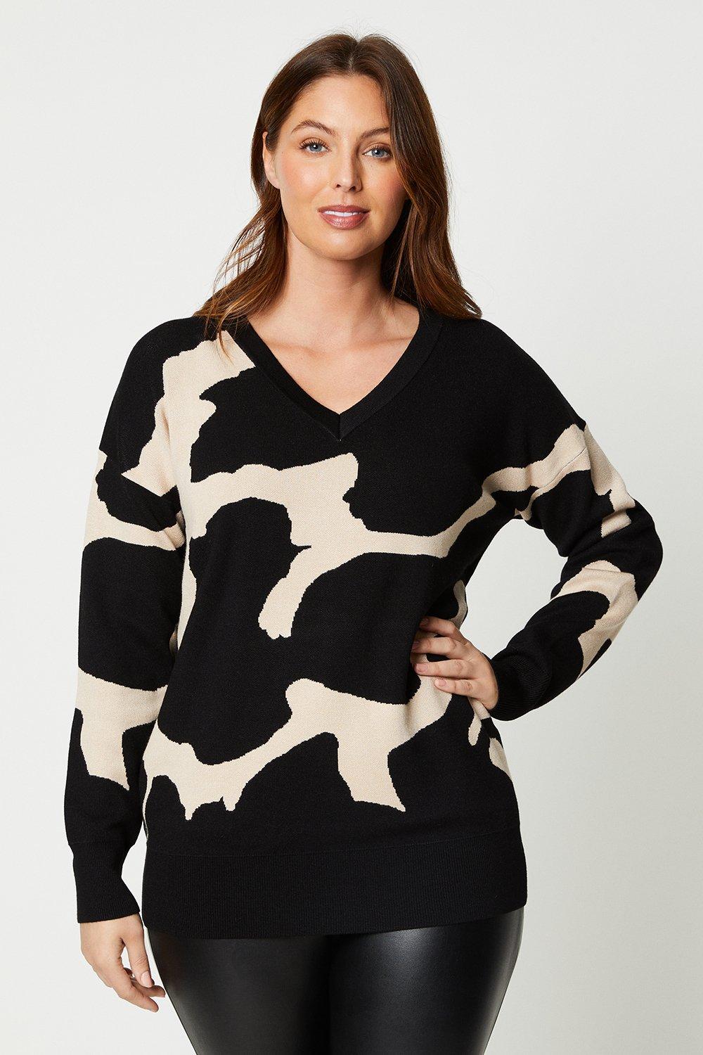 V neck outlet animal print jumper