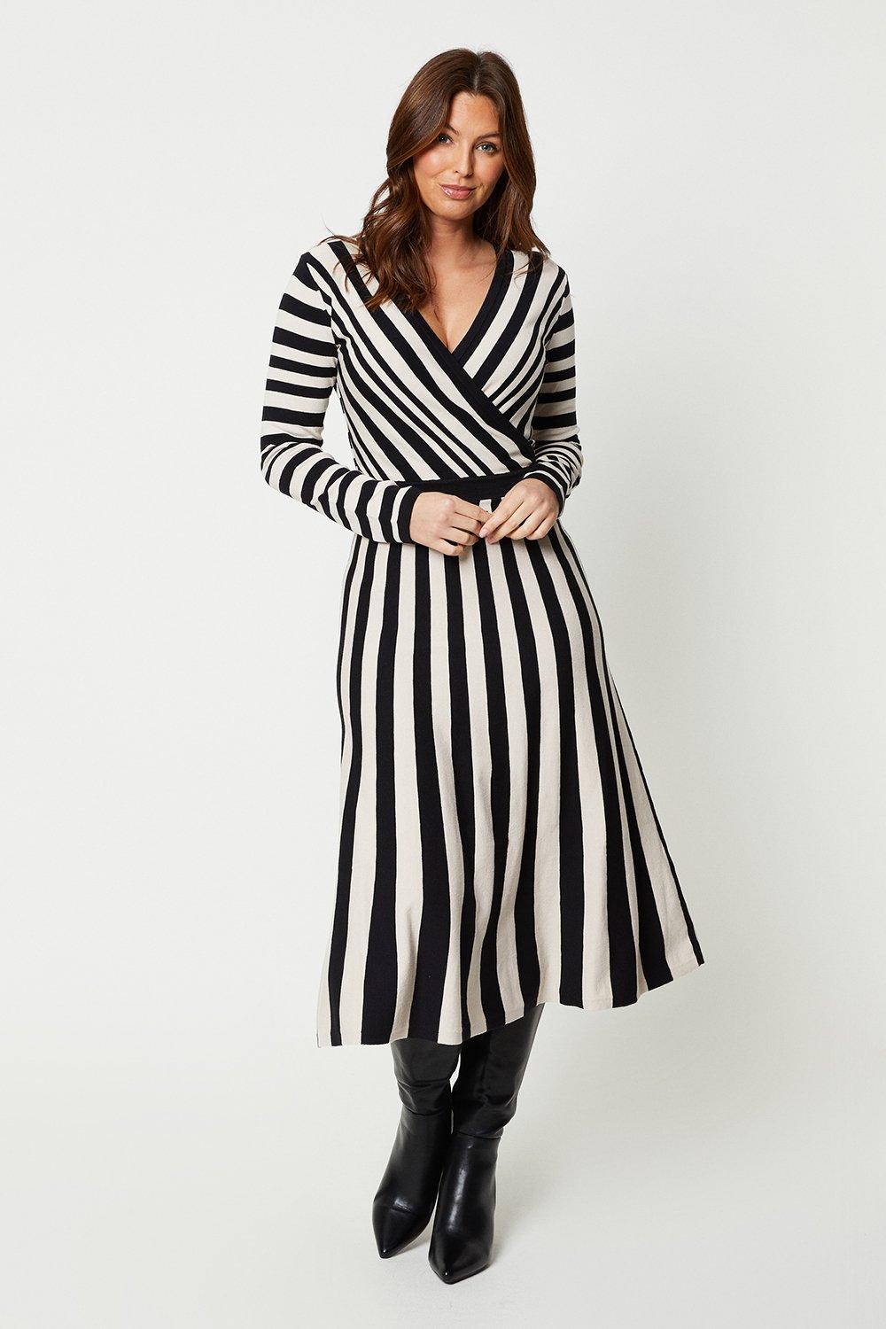 Womens Stripe Wrap Knitted Dress