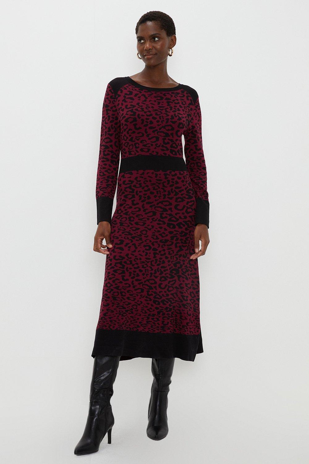 Womens Leopard Print Knitted Dress