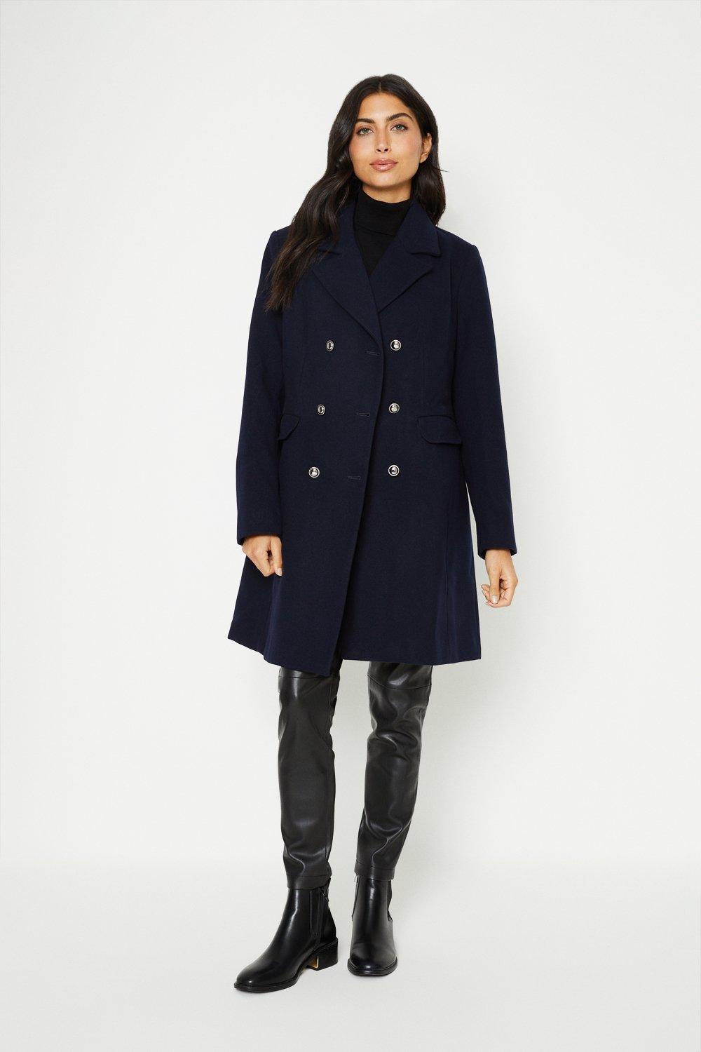 Womens Military Button Faux Wool Coat