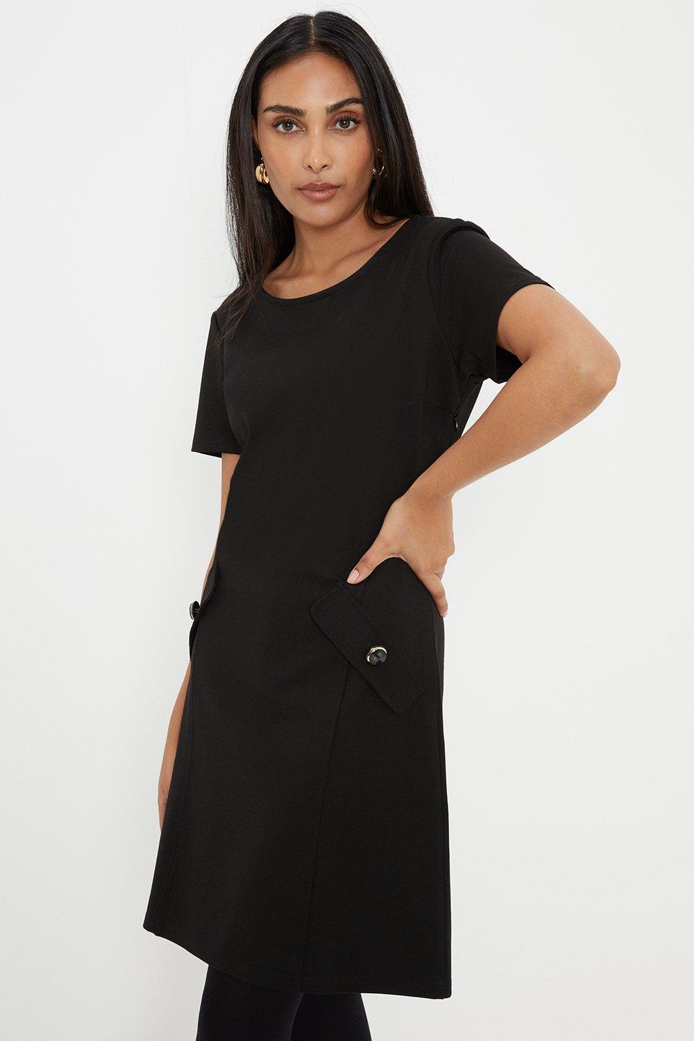 Womens Petite Premium Ponte Side Pocket Shift Dress