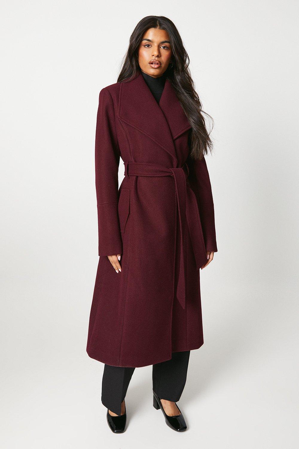 Burgundy belted outlet coat