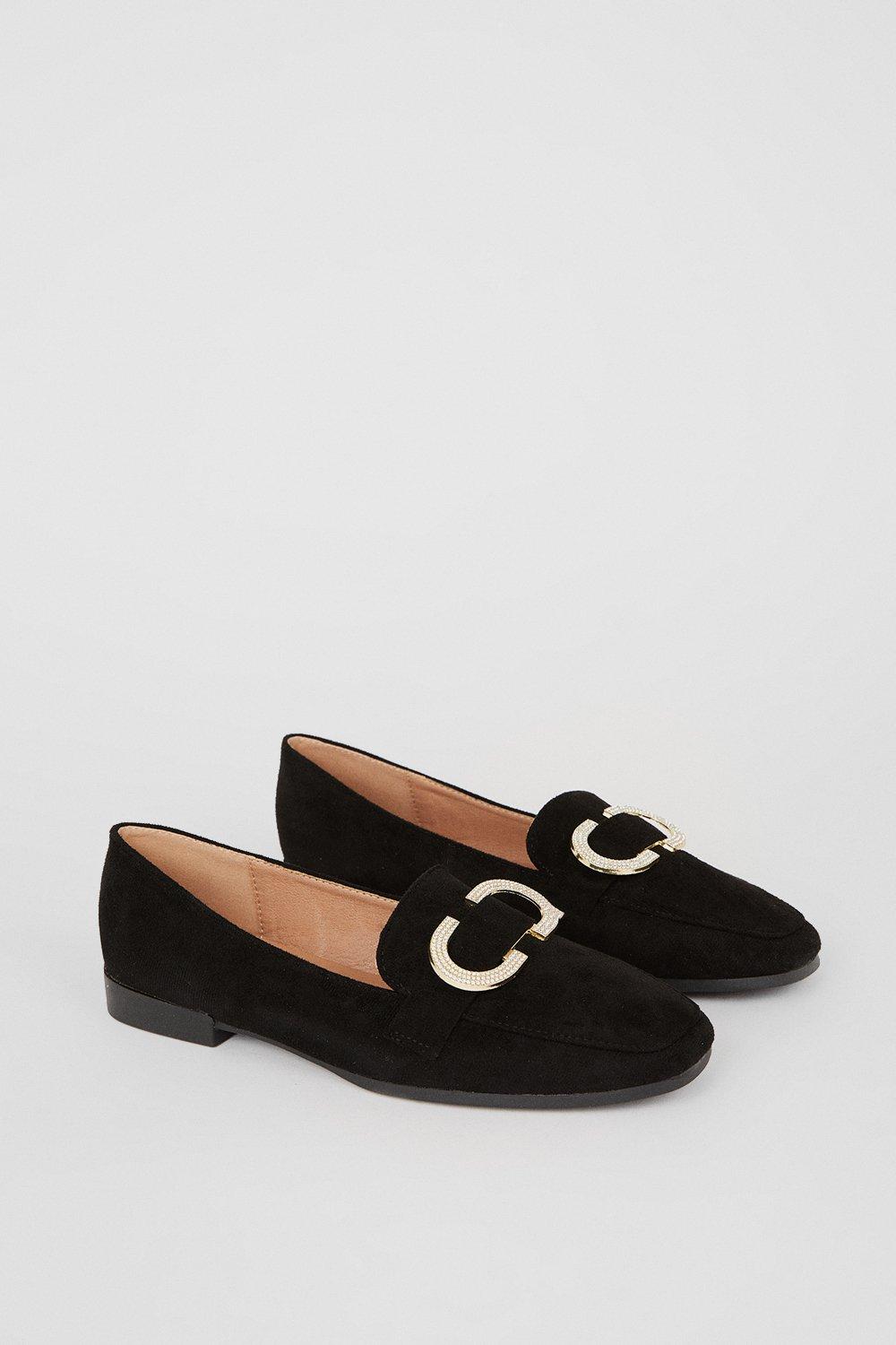 Womens Lucille Diamante Buckle Detail Loafers