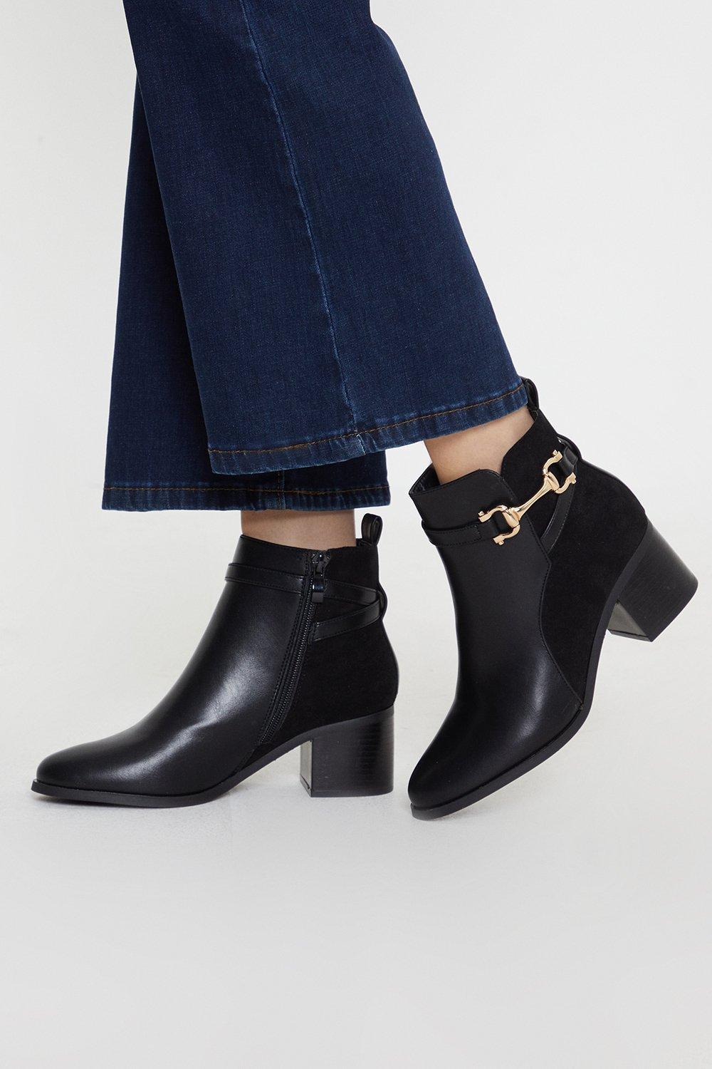 Womens Antonia Side Snaffle Two Tone Heeled Ankle Boots