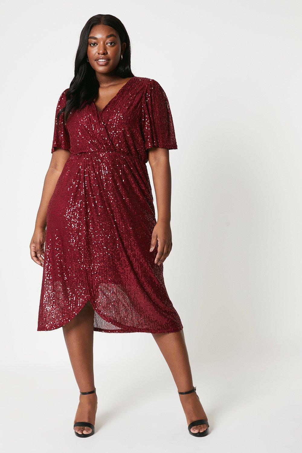 Plus two tone wrap best sale sequin dress