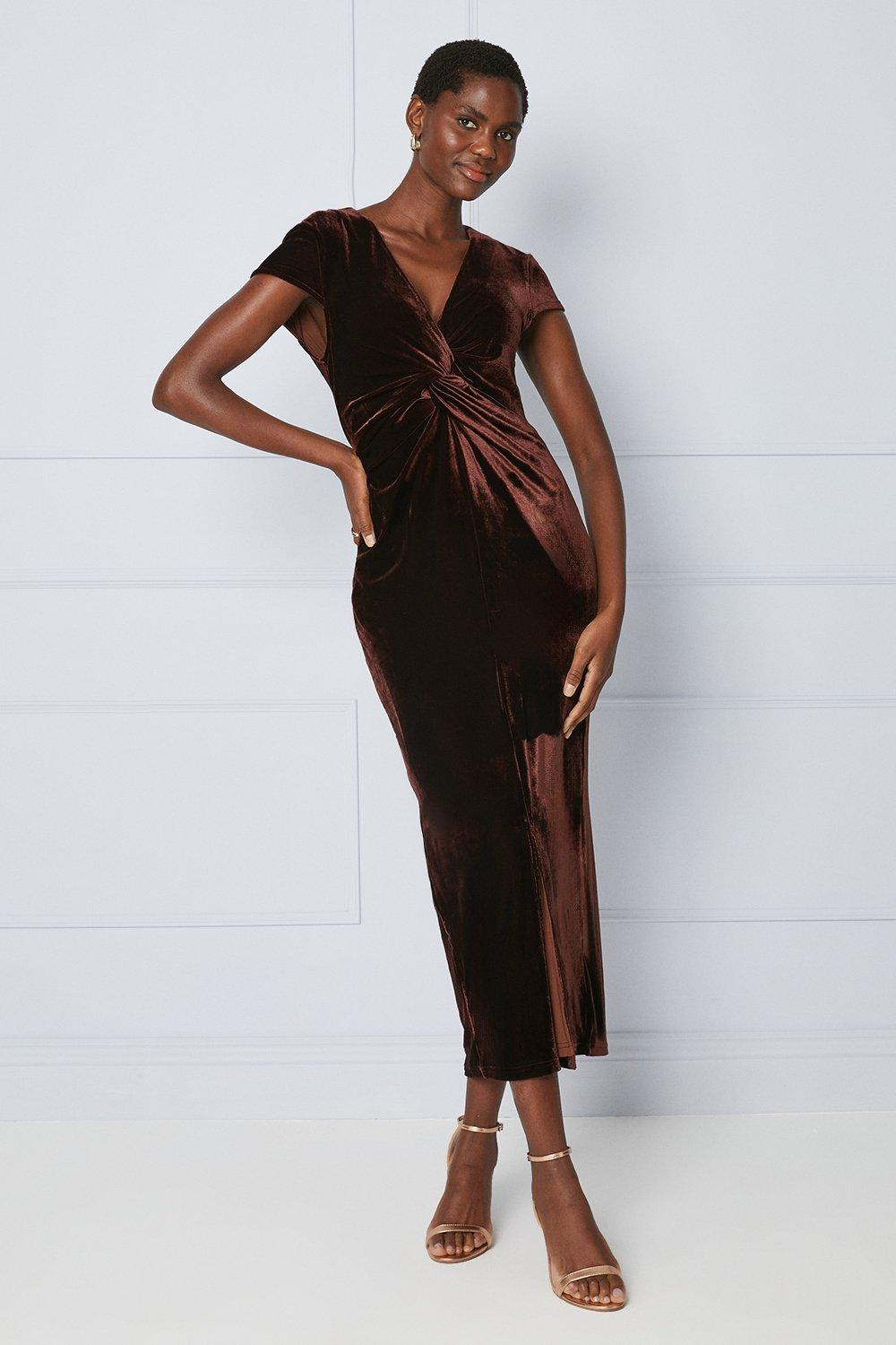 Womens Premium Velvet Twist Midaxi Dress