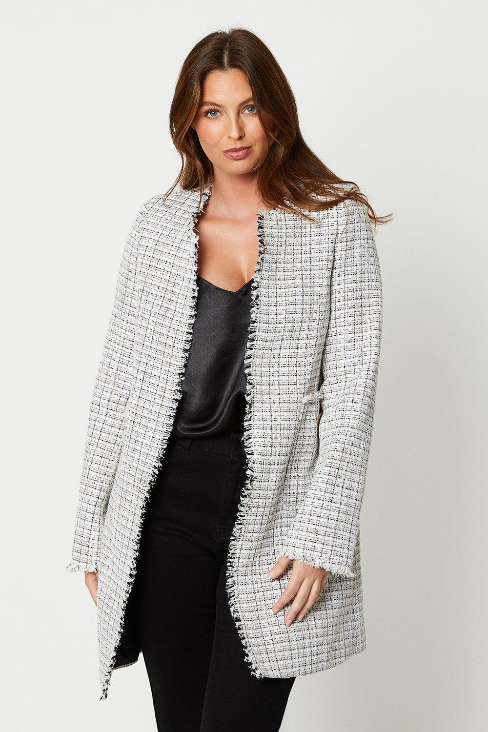 Jackets & Coats | Boucle Tweed Longline Edge To Edge Blazer | Wallis