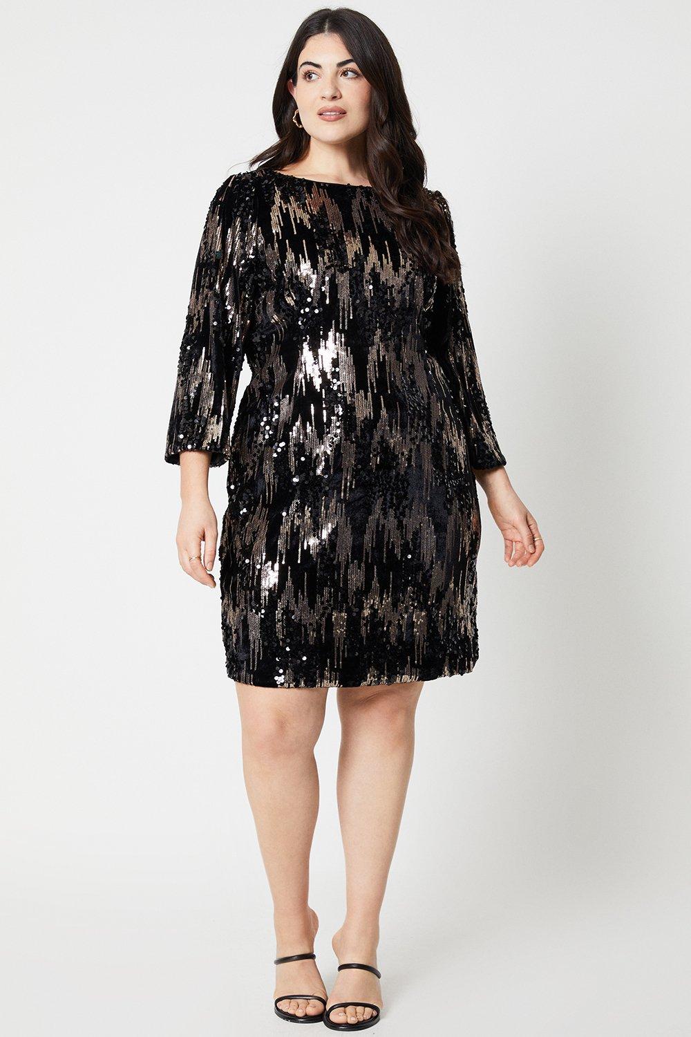 Black sequin shift dress best sale plus size