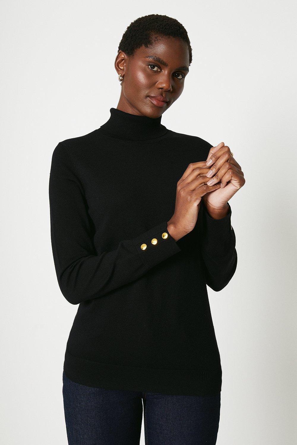 Women's Black Roll Neck Jumpers