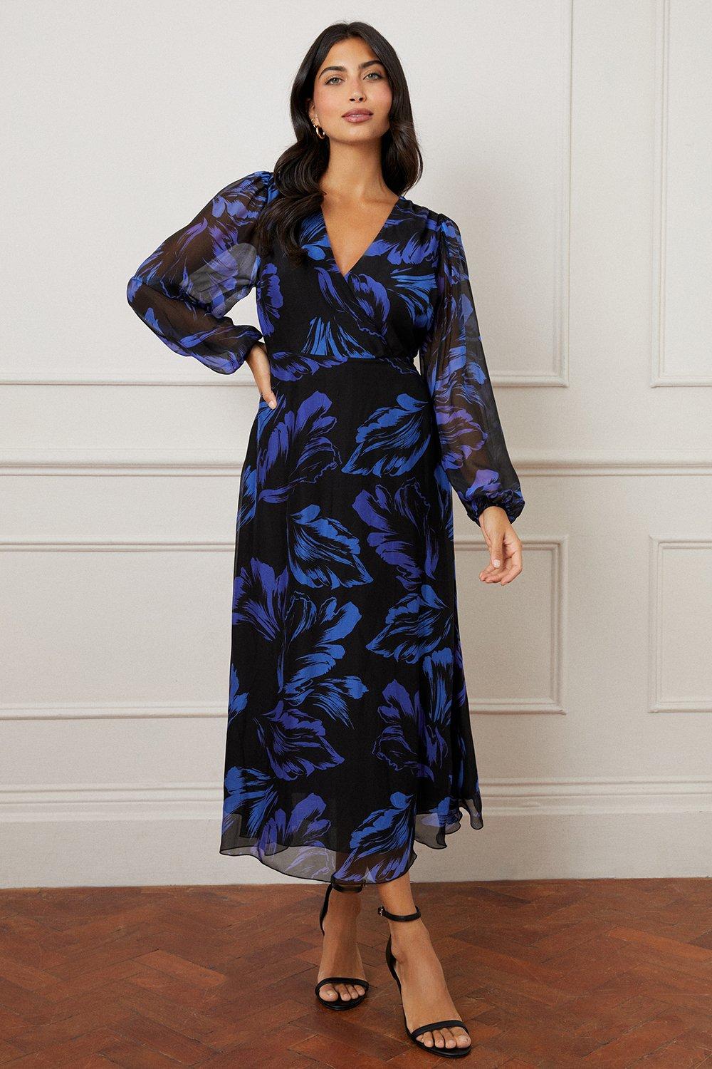 Womens Silk Mix Feather Print Maxi Dress