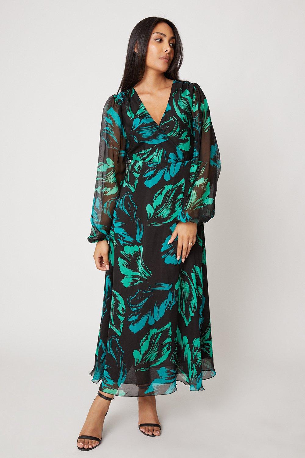 Feather print store maxi dress