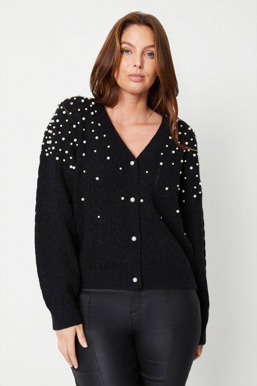 Womens Embellished Detail Knitted Cardigan