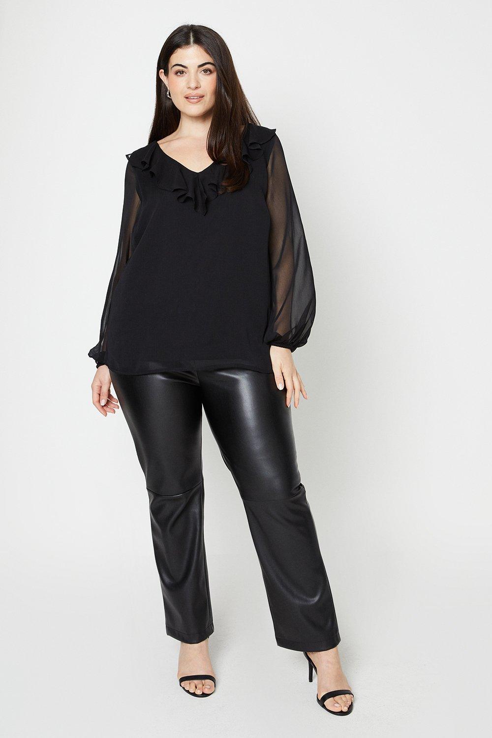 Womens Curve Frill Neck Woven Top