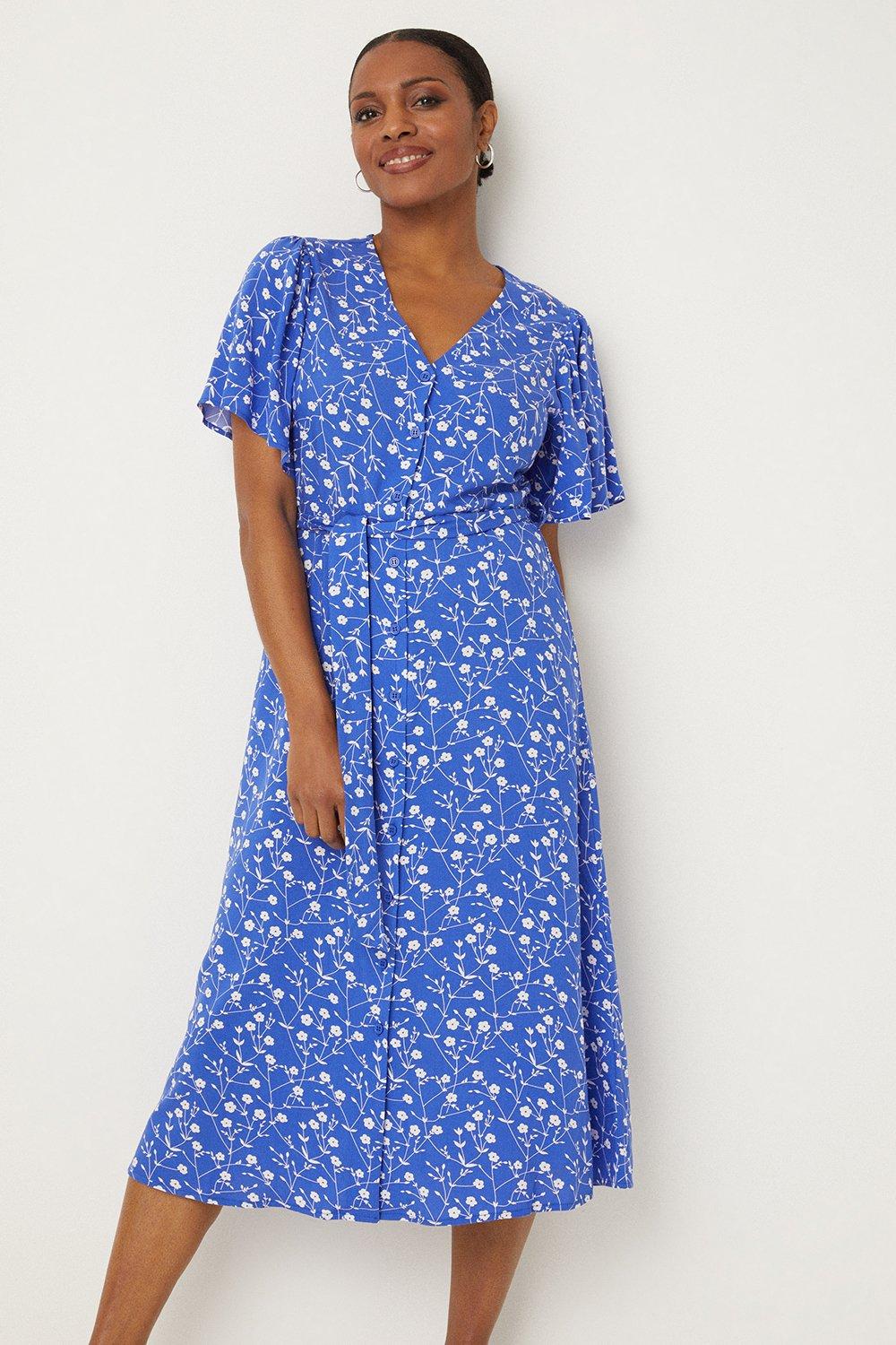 Dresses Button Through Midi Tea Dress Tie Belt Wallis