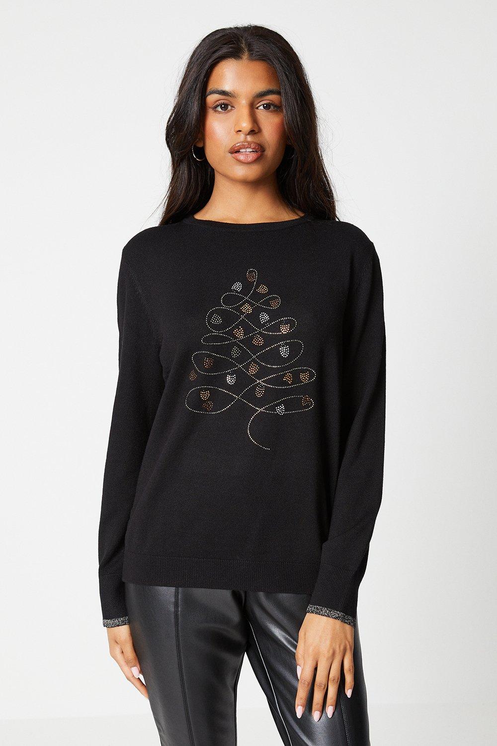 Womens Petite Tree Light Sweater