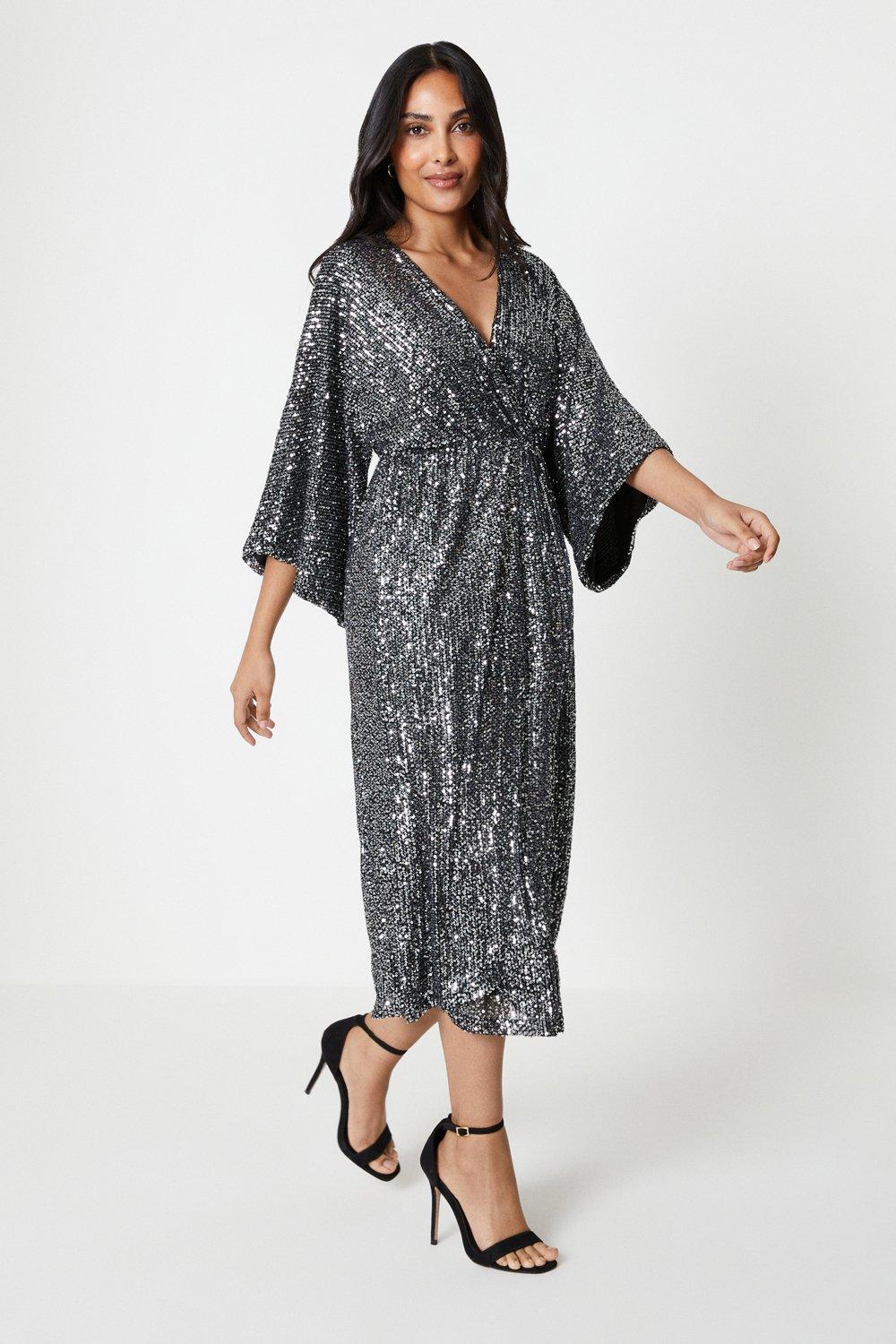 Sequin kimono 2025 midi dress