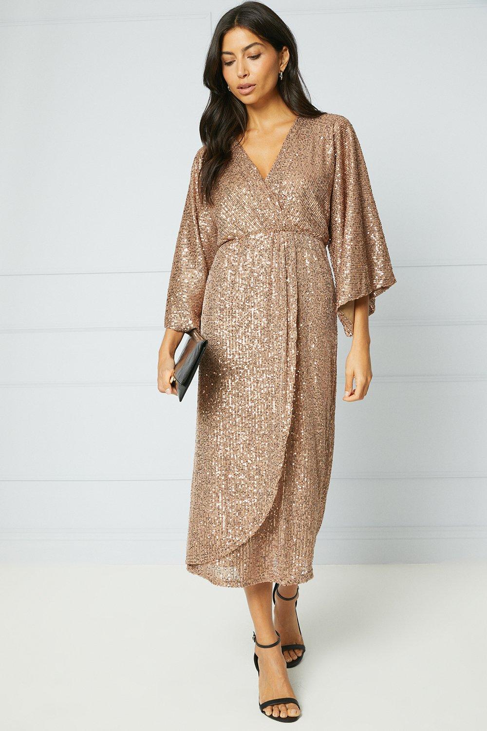 Dresses Sequin Kimono Sleeve Midi Dress Wallis