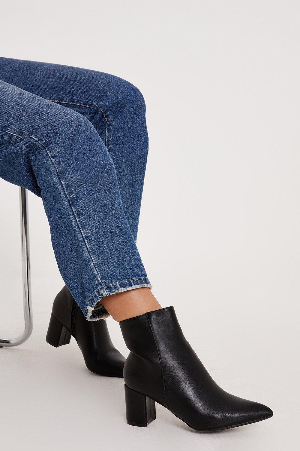 Womens Alberta Pointed Medium Block Heel Ankle Boots