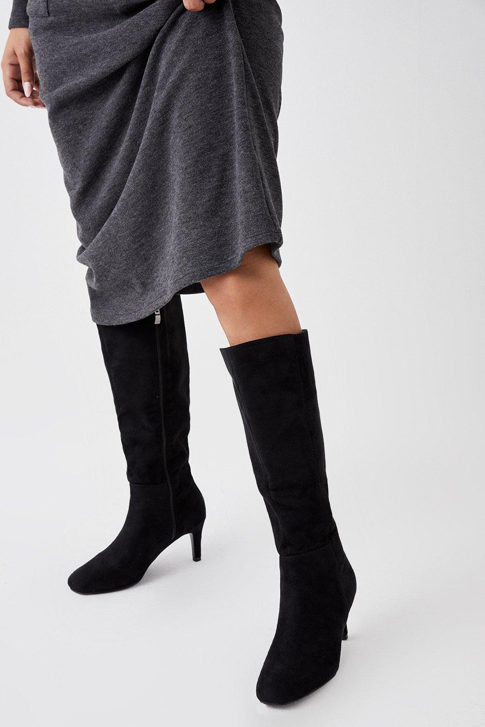 Womens Heidi Stretch Almond Toe Medium Heel Knee Boots