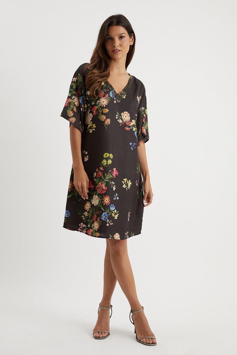Womens Tall Floral Embellished Shift Dress