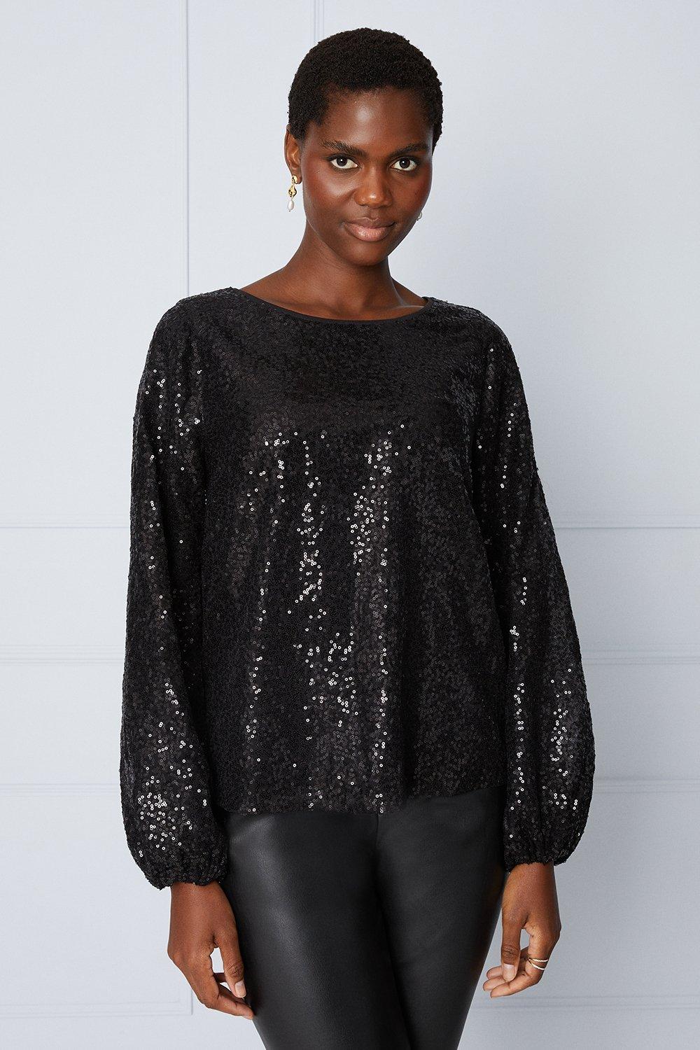 Womens Tall Embellished Balloon Sleeve Blouse