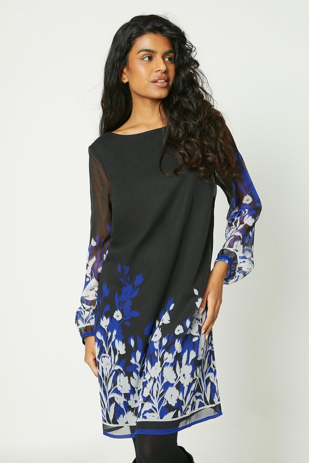 Border print shift discount dress