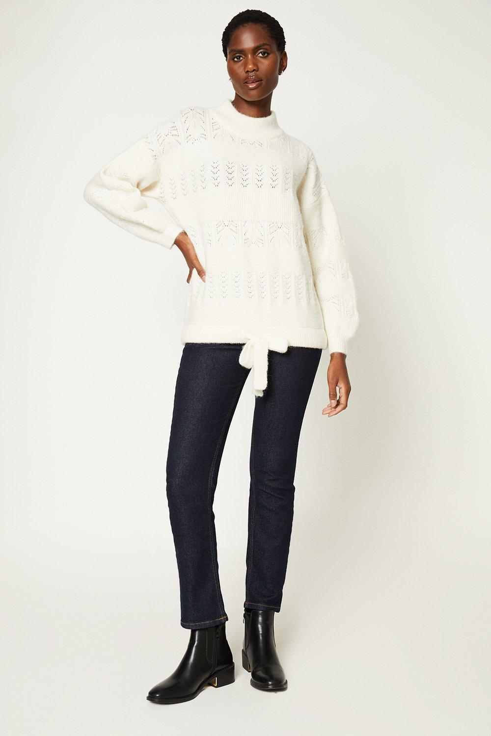 Womens Premium Wool Mix Lace And Pointelle Jumper