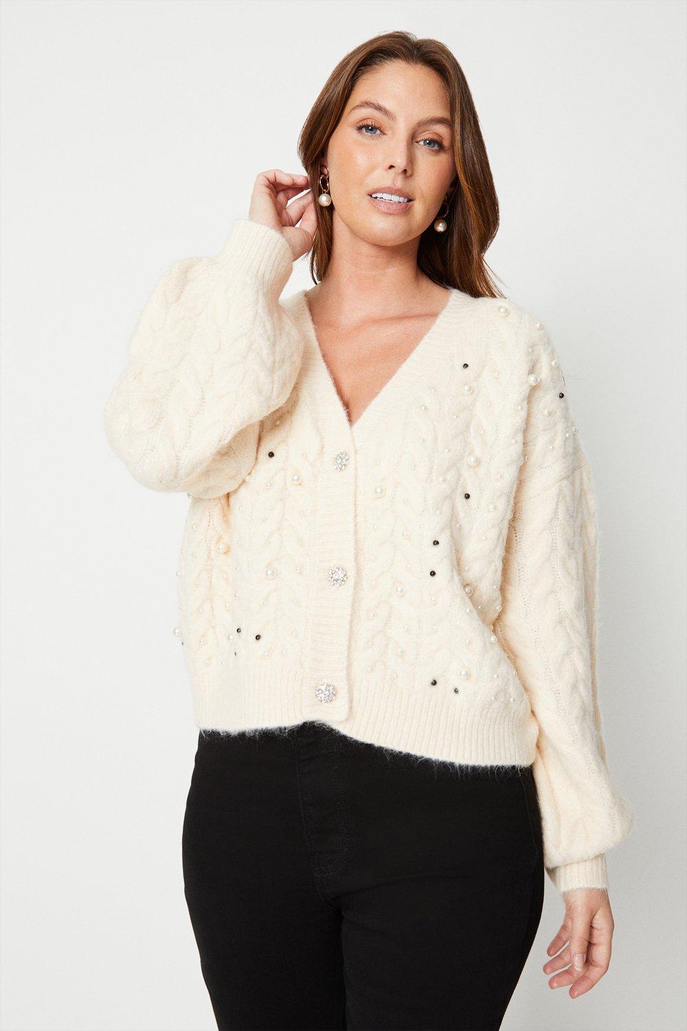 Jumpers & Cardigans | Premium Embellished Chunky Knit Cardigan | Wallis