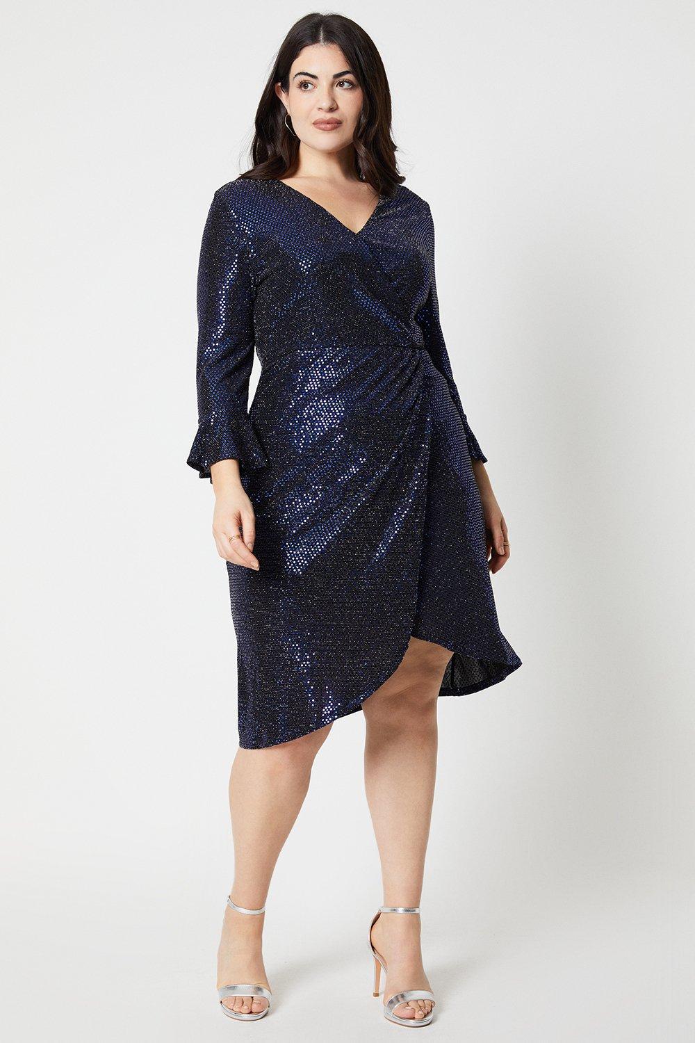 Womens Curve Glitter Jersey Wrap Dress